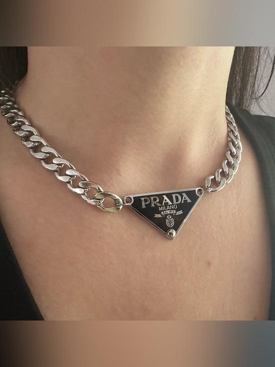 Prada Jewelry - Silver 925 Prada Milano Choker Stainless Steel Cuban Link 16.5” Chain Necklace